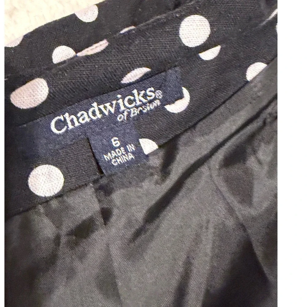 Chadwicks of Boston Black White Polka‎ Dot Linen Blend Sheath Dress Size 6